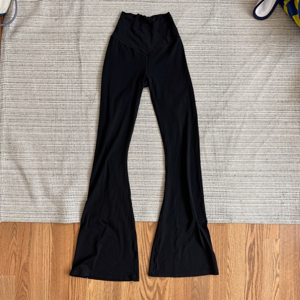 Aerie Cross-Waist Black High-Waisted Flare Leggings